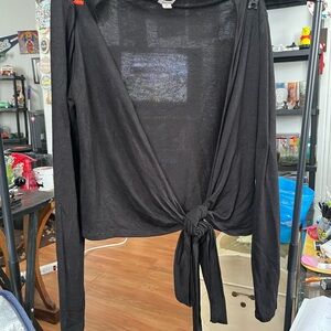 Garage Black Tie-Front Long Sleeve Tunic